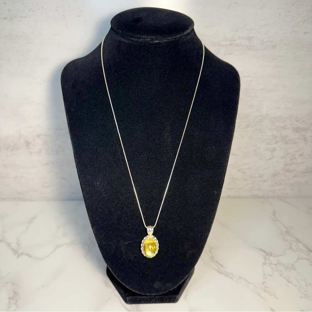 Elegant Citrine and Sterling Silver Pendant With Snake Chain